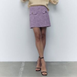 Zara Lavender Tweed Mini Skirt